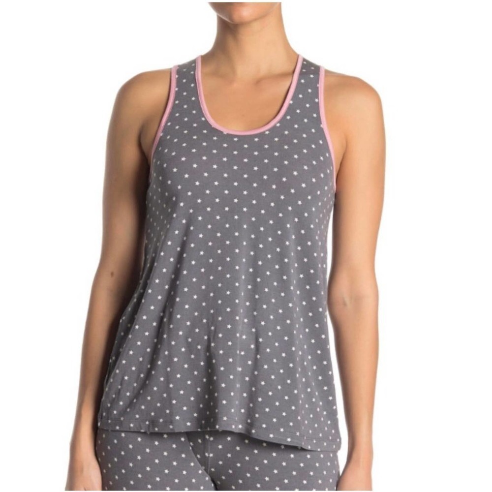 PJ Salvage Women's Star Printed Racerback Gray Tank Top Medium NWT